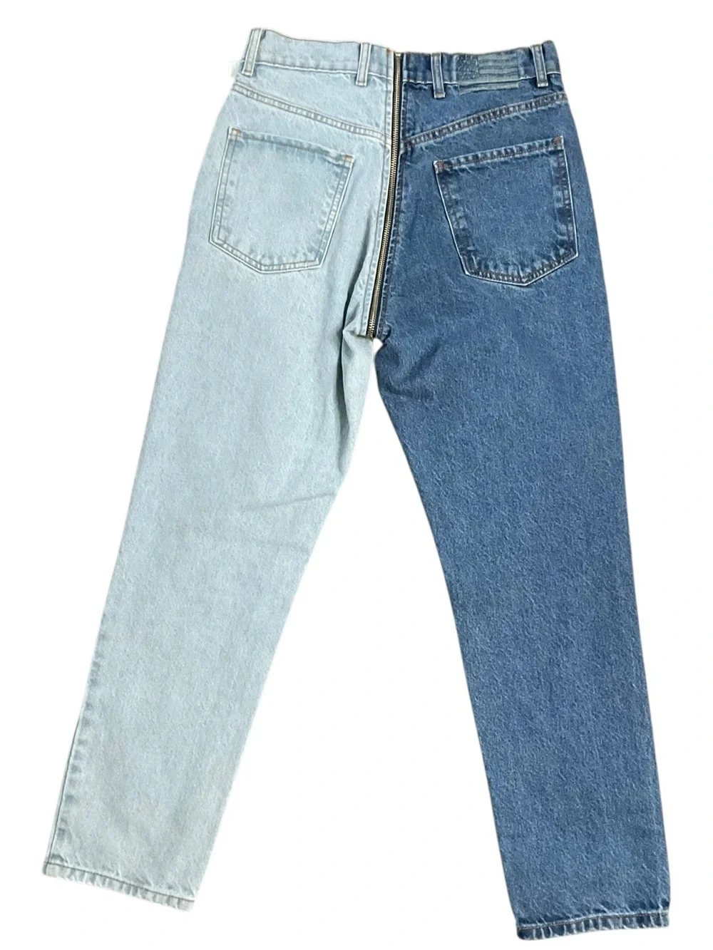 REVICE Ying Yang Crops Tokyo Wash Two-Tone High-Rise Jeans in Dark & Light Blue